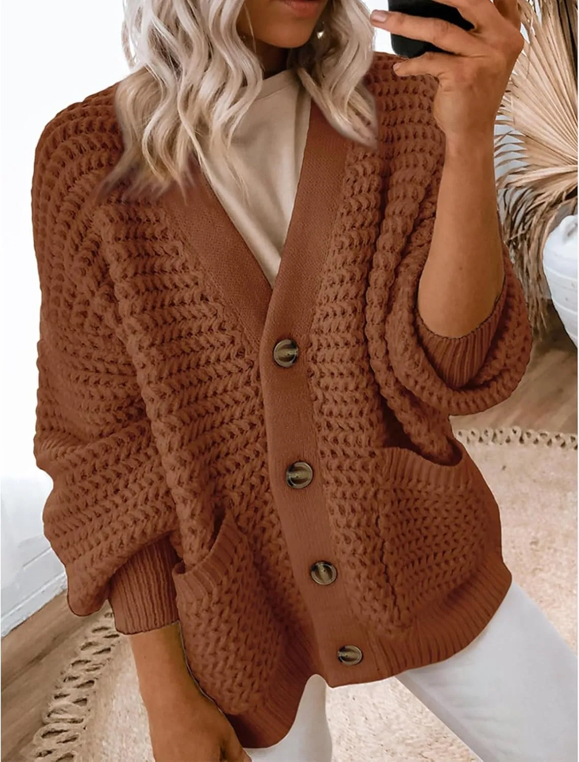 Women's Cardigan Sweater Lightweight Button Down Chunky Knit Sweater Causal Long Sleeve Open Front Cardigans Coat