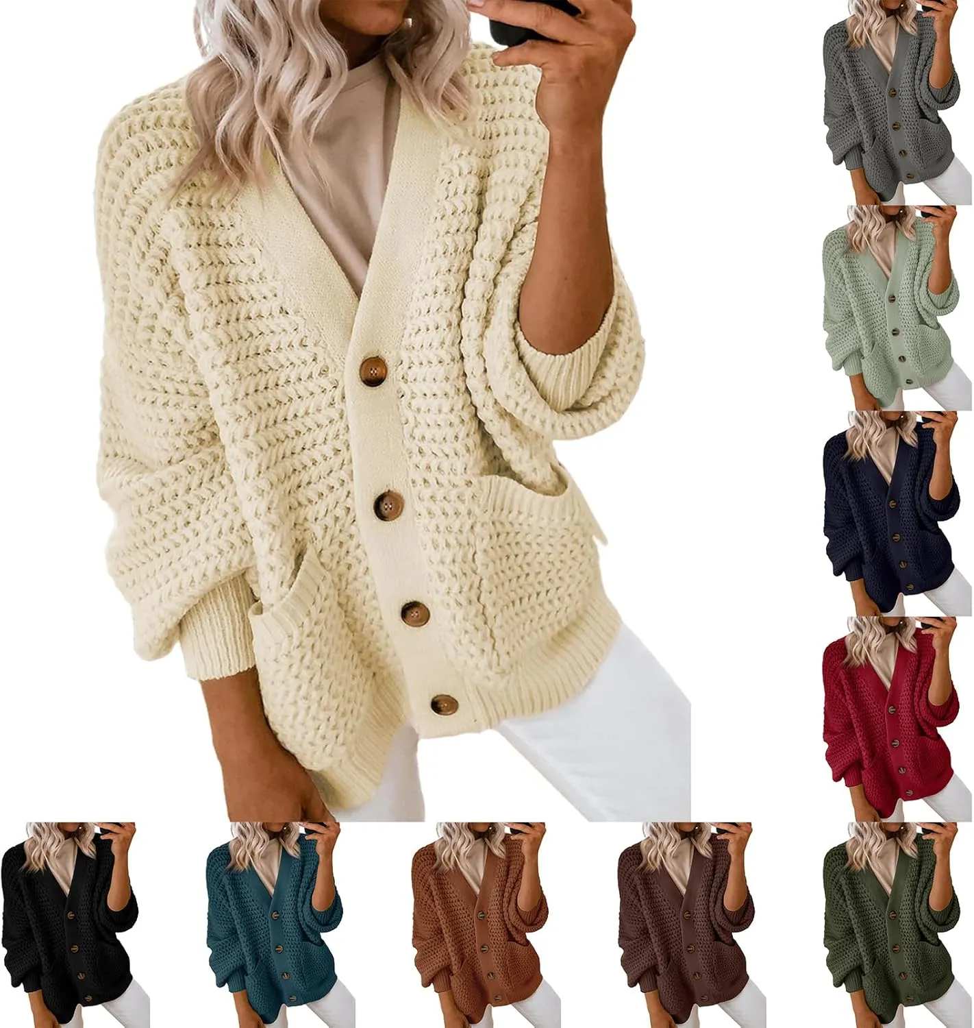 Women's Cardigan Sweater Lightweight Button Down Chunky Knit Sweater Causal Long Sleeve Open Front Cardigans Coat
