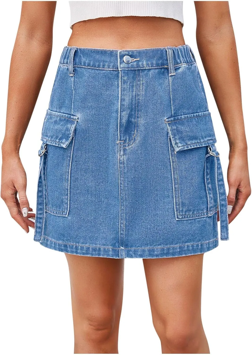 Women's Casual High Waisted Solid Button Up Denim Jean Skirt Mini Cargo Skirt A-Line Y2k Short Denim Jean Skirt