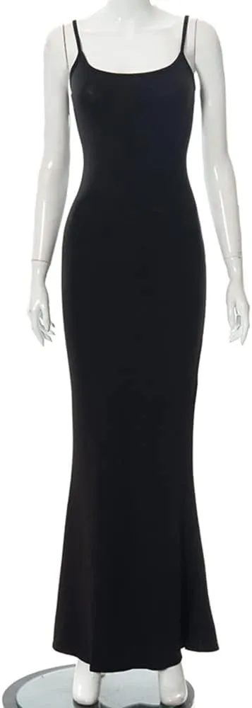 Women's Casual Lounge Slip Long Dress Sleeveless Bodycon Maxi Dresses Solid Color