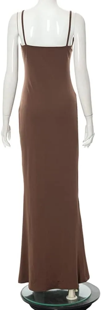 Women's Casual Lounge Slip Long Dress Sleeveless Bodycon Maxi Dresses Solid Color