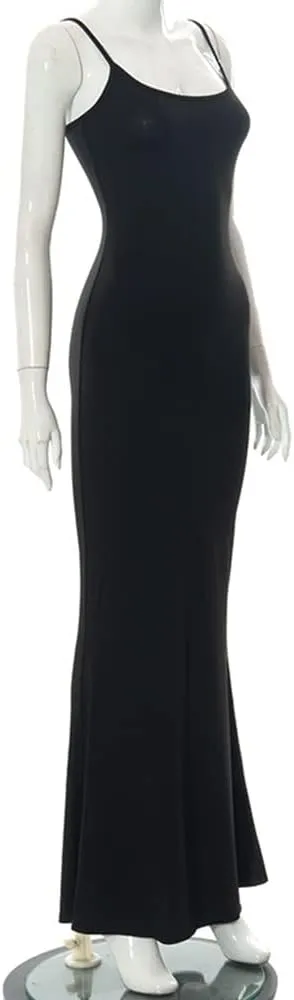 Women's Casual Lounge Slip Long Dress Sleeveless Bodycon Maxi Dresses Solid Color