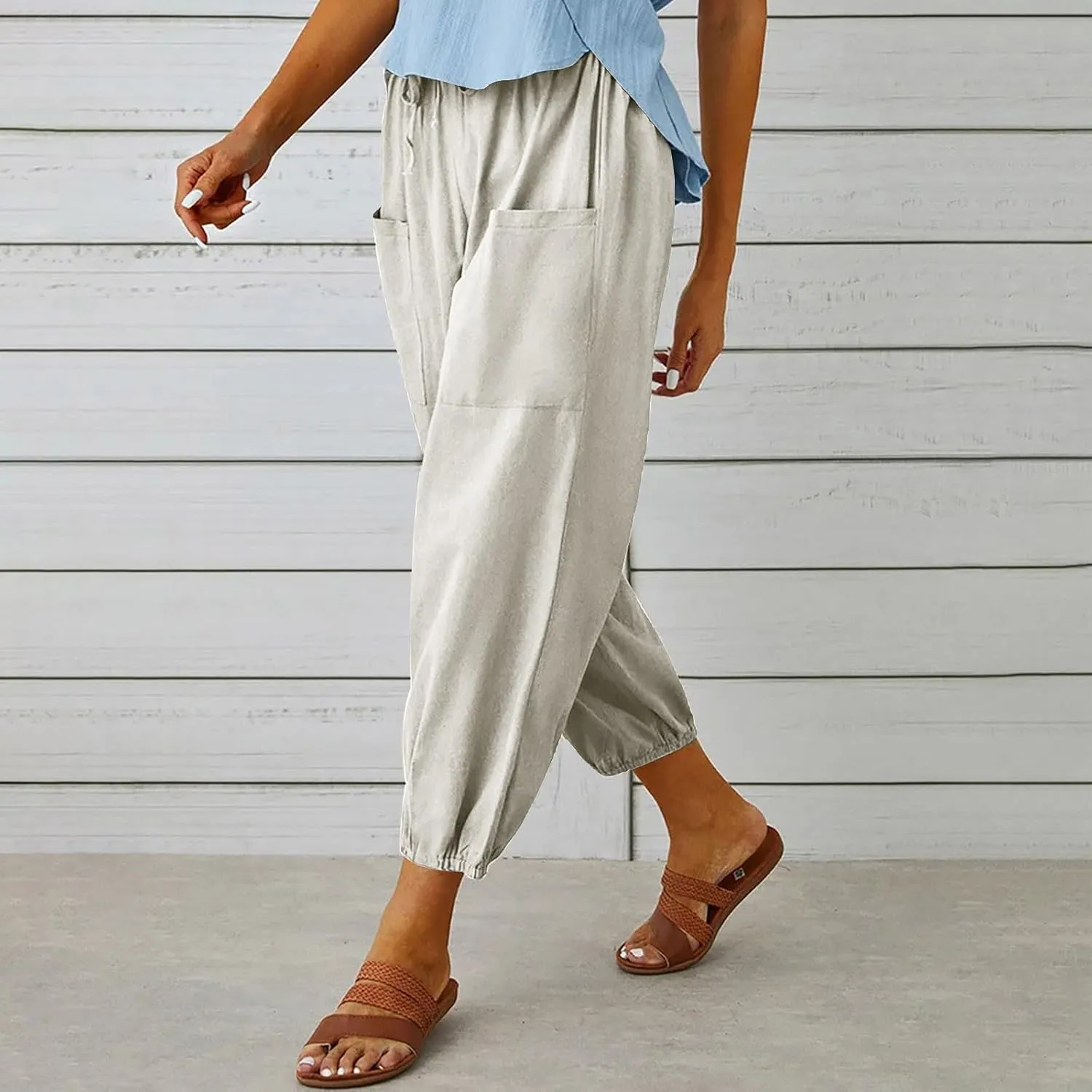 Women's Casual Pants & Capris Linen Pants Women Lounge Elastic Waist Pants Cute Wide Leg Trousers Summer Pants