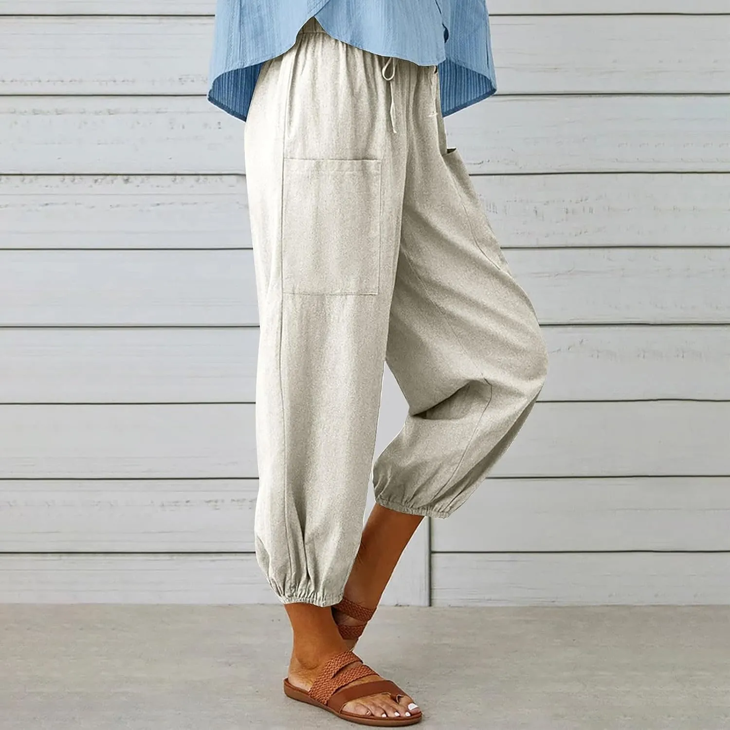 Women's Casual Pants & Capris Linen Pants Women Lounge Elastic Waist Pants Cute Wide Leg Trousers Summer Pants