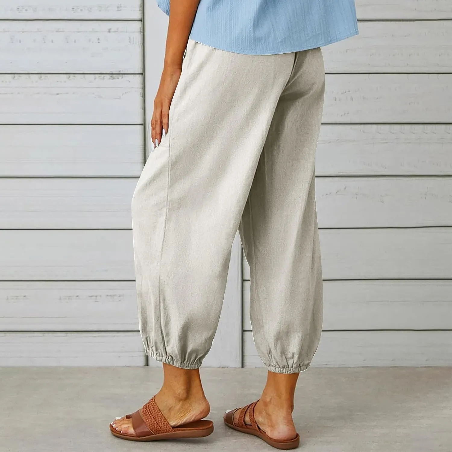 Women's Casual Pants & Capris Linen Pants Women Lounge Elastic Waist Pants Cute Wide Leg Trousers Summer Pants