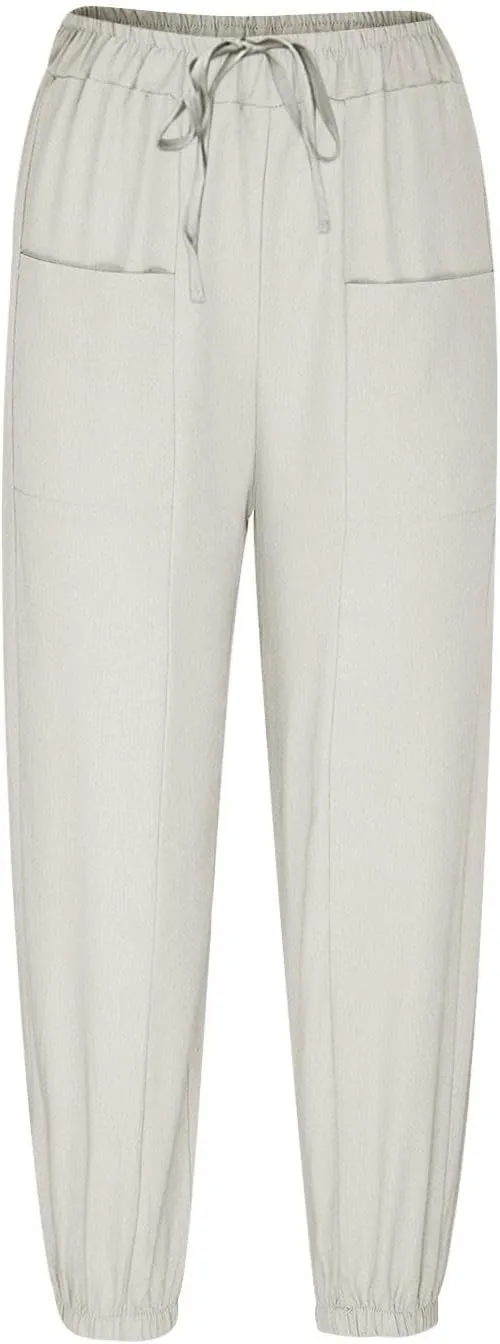 Women's Casual Pants & Capris Linen Pants Women Lounge Elastic Waist Pants Cute Wide Leg Trousers Summer Pants