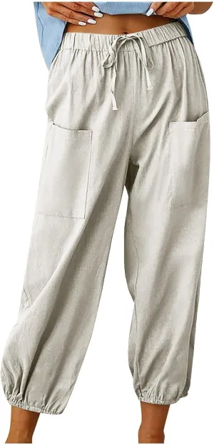 Women's Casual Pants & Capris Linen Pants Women Lounge Elastic Waist Pants Cute Wide Leg Trousers Summer Pants