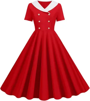 Womens Casual Retro Dresses Semi Formal Fit V Neck Short Sleeved A Line Skirt for Women 2025 Swing Party Short Dresses