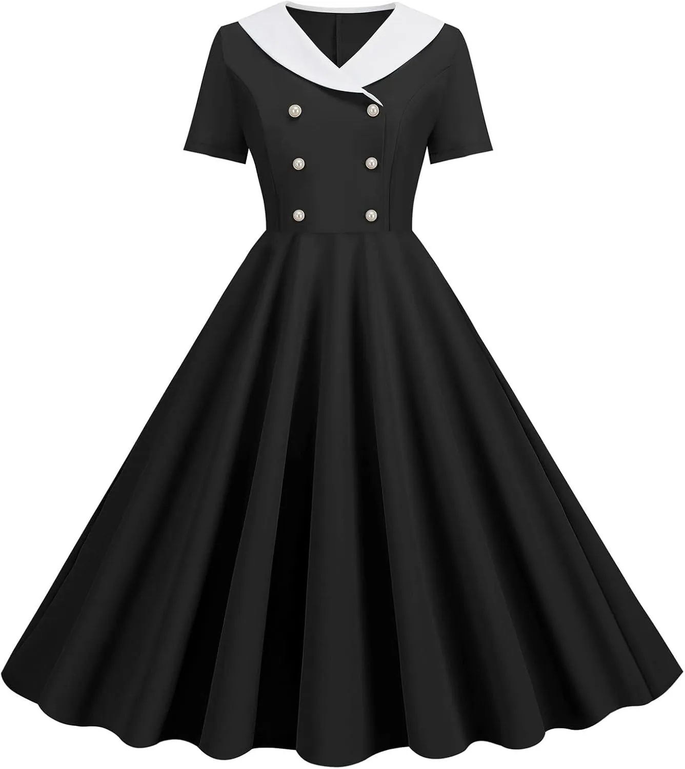 Womens Casual Retro Dresses Semi Formal Fit V Neck Short Sleeved A Line Skirt for Women 2025 Swing Party Short Dresses