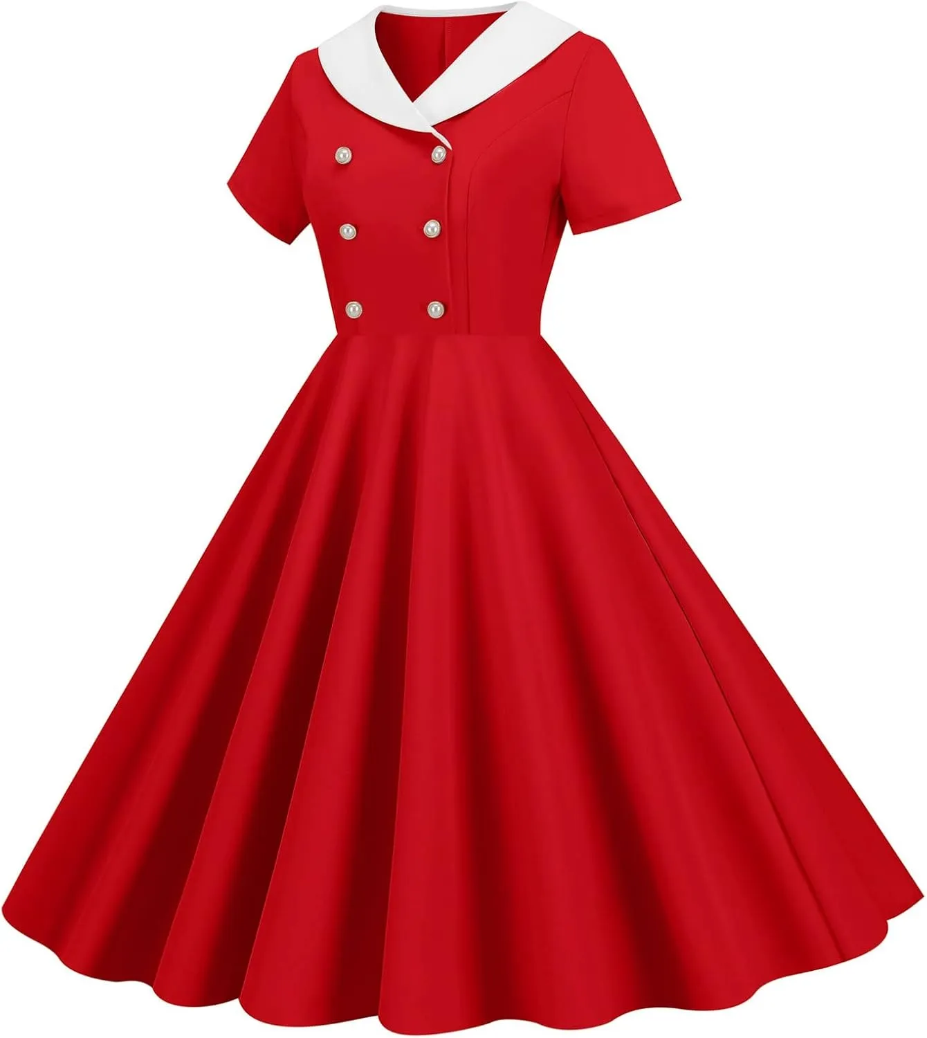Womens Casual Retro Dresses Semi Formal Fit V Neck Short Sleeved A Line Skirt for Women 2025 Swing Party Short Dresses