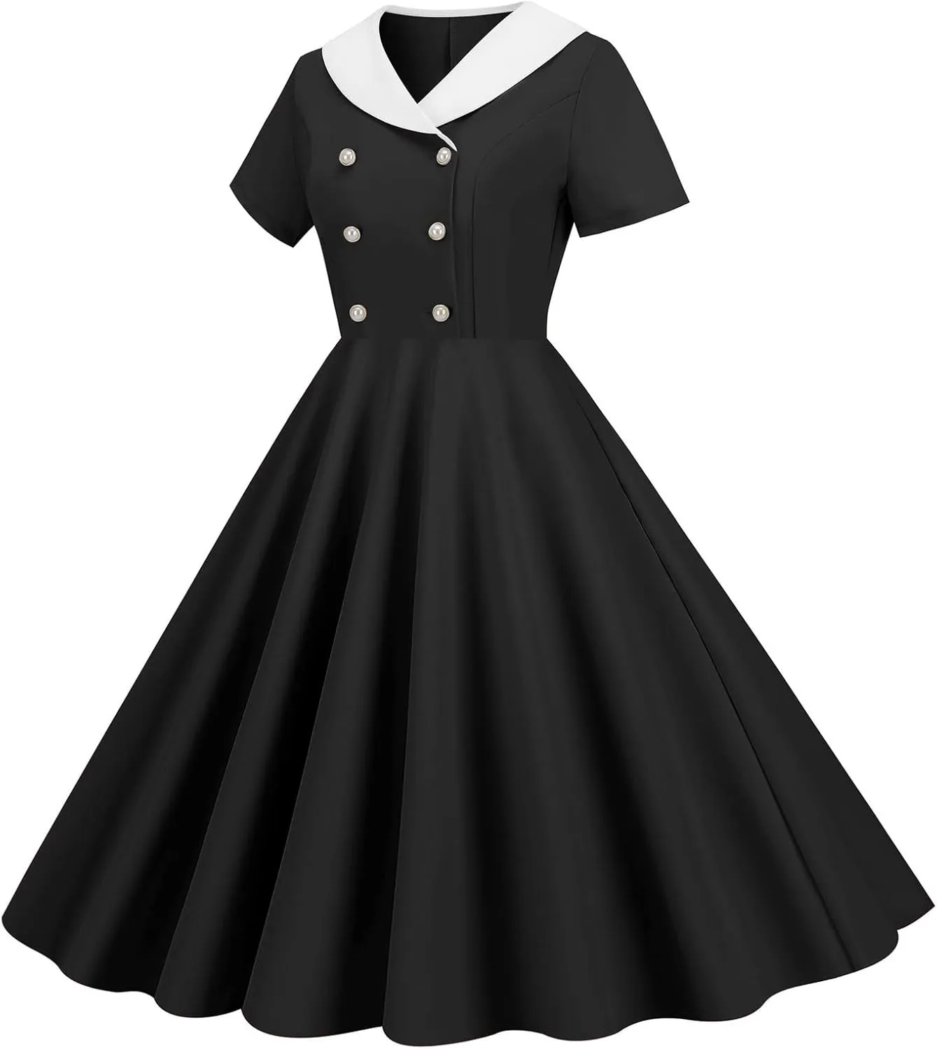 Womens Casual Retro Dresses Semi Formal Fit V Neck Short Sleeved A Line Skirt for Women 2025 Swing Party Short Dresses