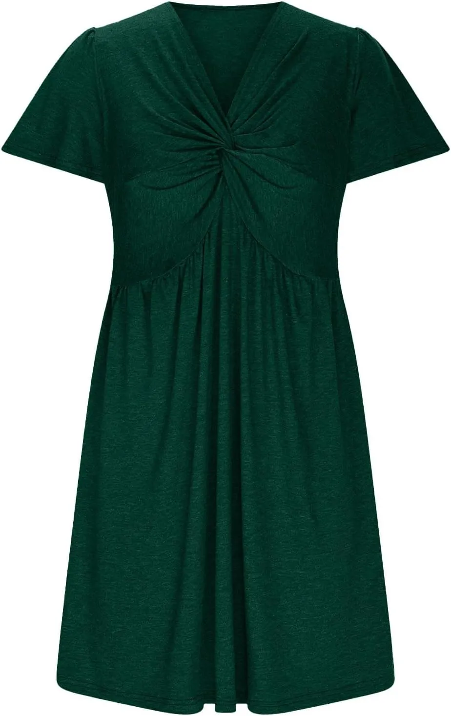 Womens Casual Short Sleeve Dress v Neck a line Flowy midi Elastic Waisted Dress for Women Summer 2025
