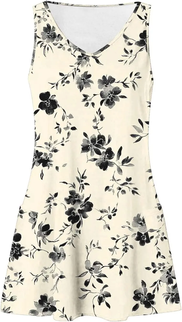 Womens Casual Summer Short Dresses Floral Printed Sleeveless V Neck Spring Dress Mini Dress 2025
