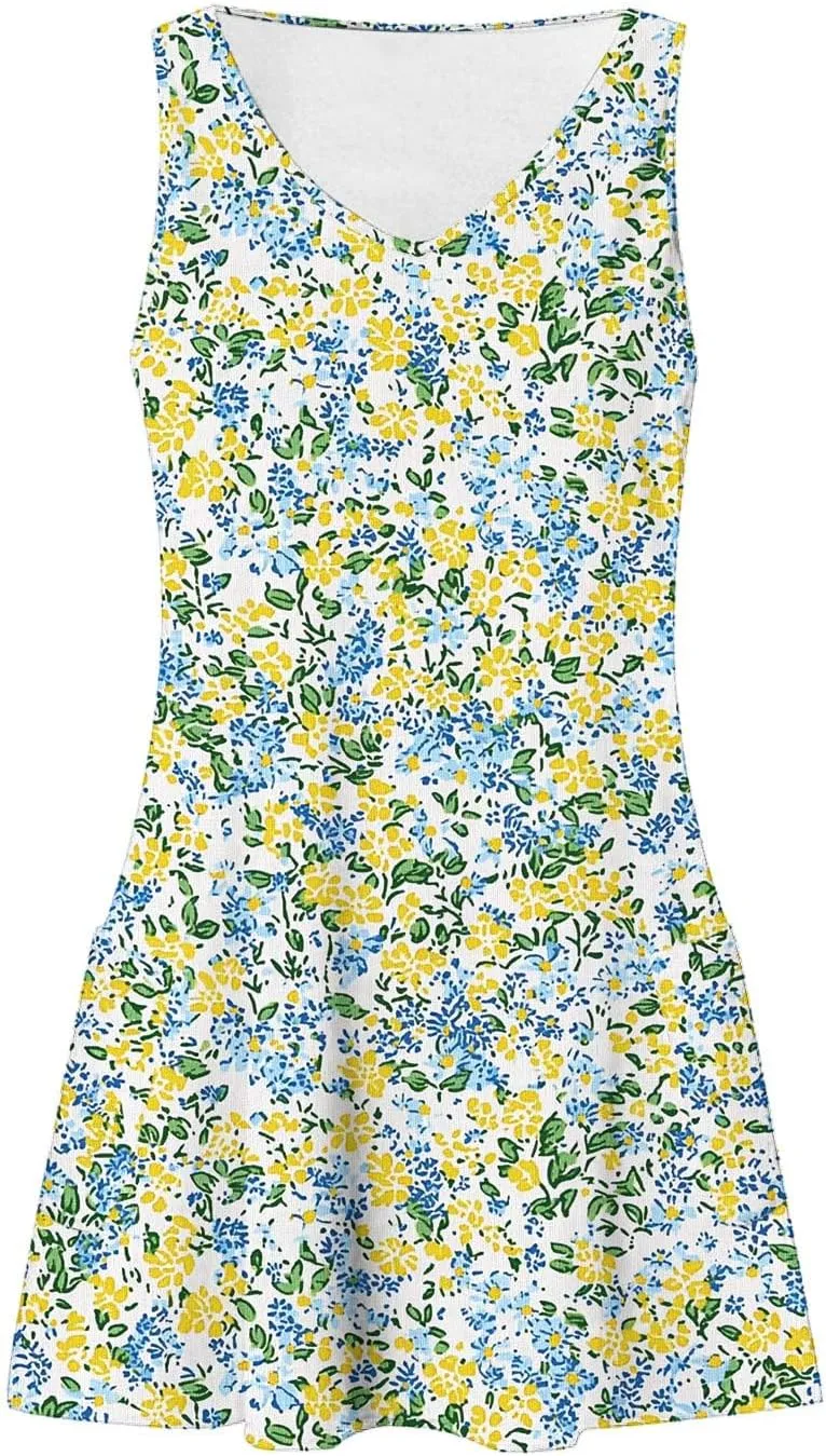 Womens Casual Summer Short Dresses Floral Printed Sleeveless V Neck Spring Dress Mini Dress 2025