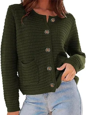 Womens Chunky Knit Cardigan Open Front Button Down Trendy Sweaters Outerwear Long Sleeve Jackets Outerwear
