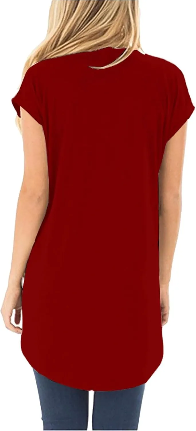 Women's Comfy Casual Summer Tops Short Sleeve V Neck Draped Blouses Front Twist Knot Loose Fitted Tees