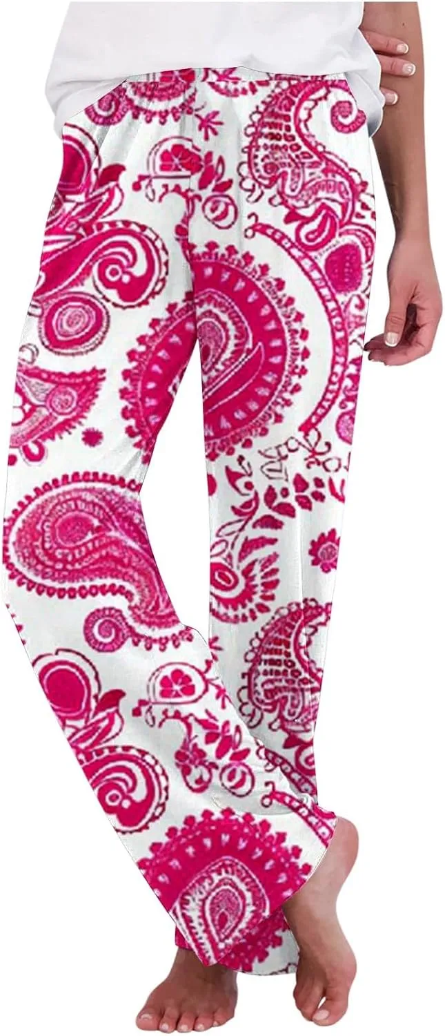 Womens Comfy Stretch Floral Printed Lounge Pants Loose Elastic Waist Pajamas Bottoms Ultra-Soft Sleepwear