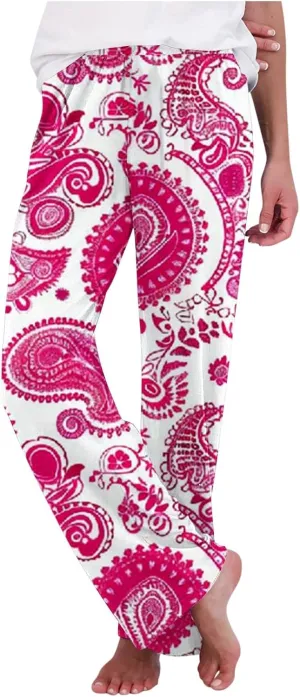 Womens Comfy Stretch Floral Printed Lounge Pants Loose Elastic Waist Pajamas Bottoms Ultra-Soft Sleepwear