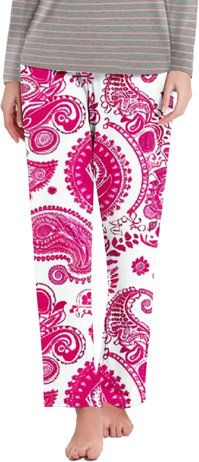 Womens Comfy Stretch Floral Printed Lounge Pants Loose Elastic Waist Pajamas Bottoms Ultra-Soft Sleepwear