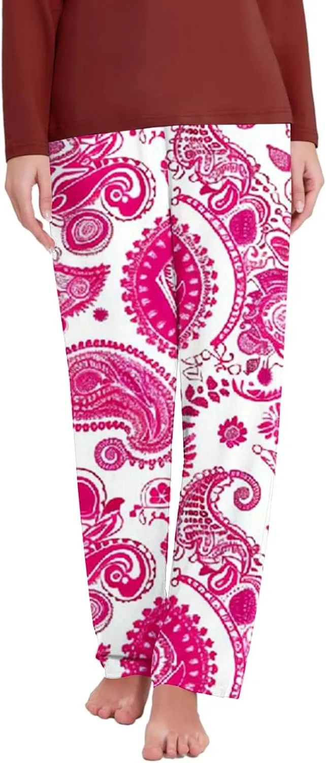 Womens Comfy Stretch Floral Printed Lounge Pants Loose Elastic Waist Pajamas Bottoms Ultra-Soft Sleepwear