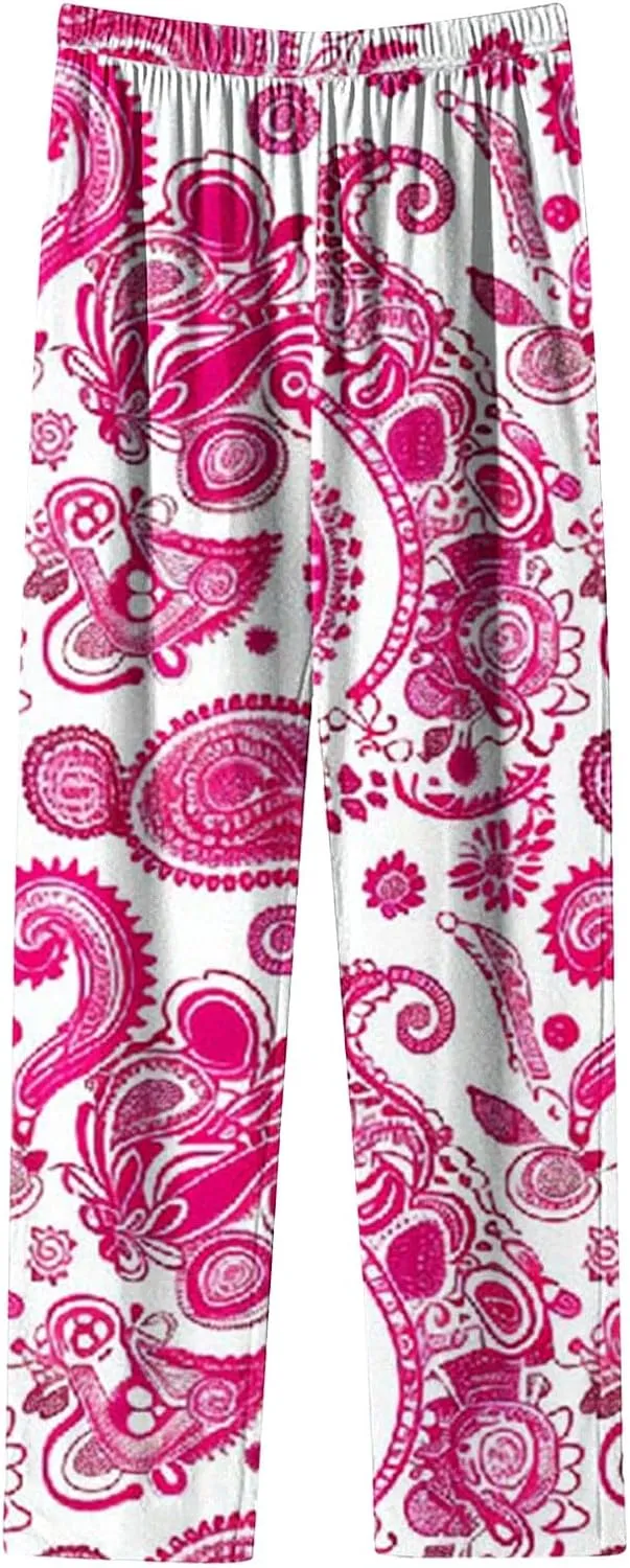Womens Comfy Stretch Floral Printed Lounge Pants Loose Elastic Waist Pajamas Bottoms Ultra-Soft Sleepwear