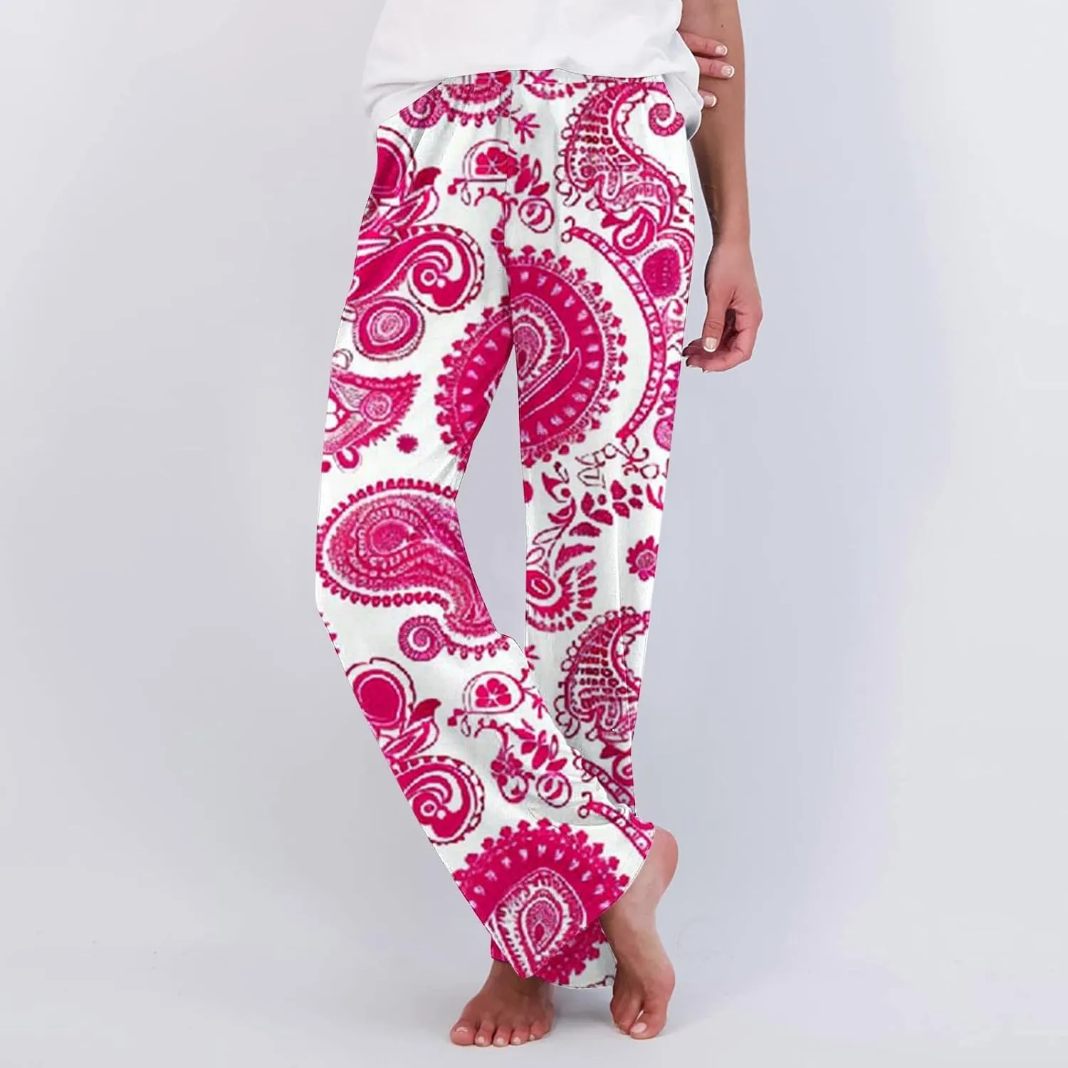 Womens Comfy Stretch Floral Printed Lounge Pants Loose Elastic Waist Pajamas Bottoms Ultra-Soft Sleepwear