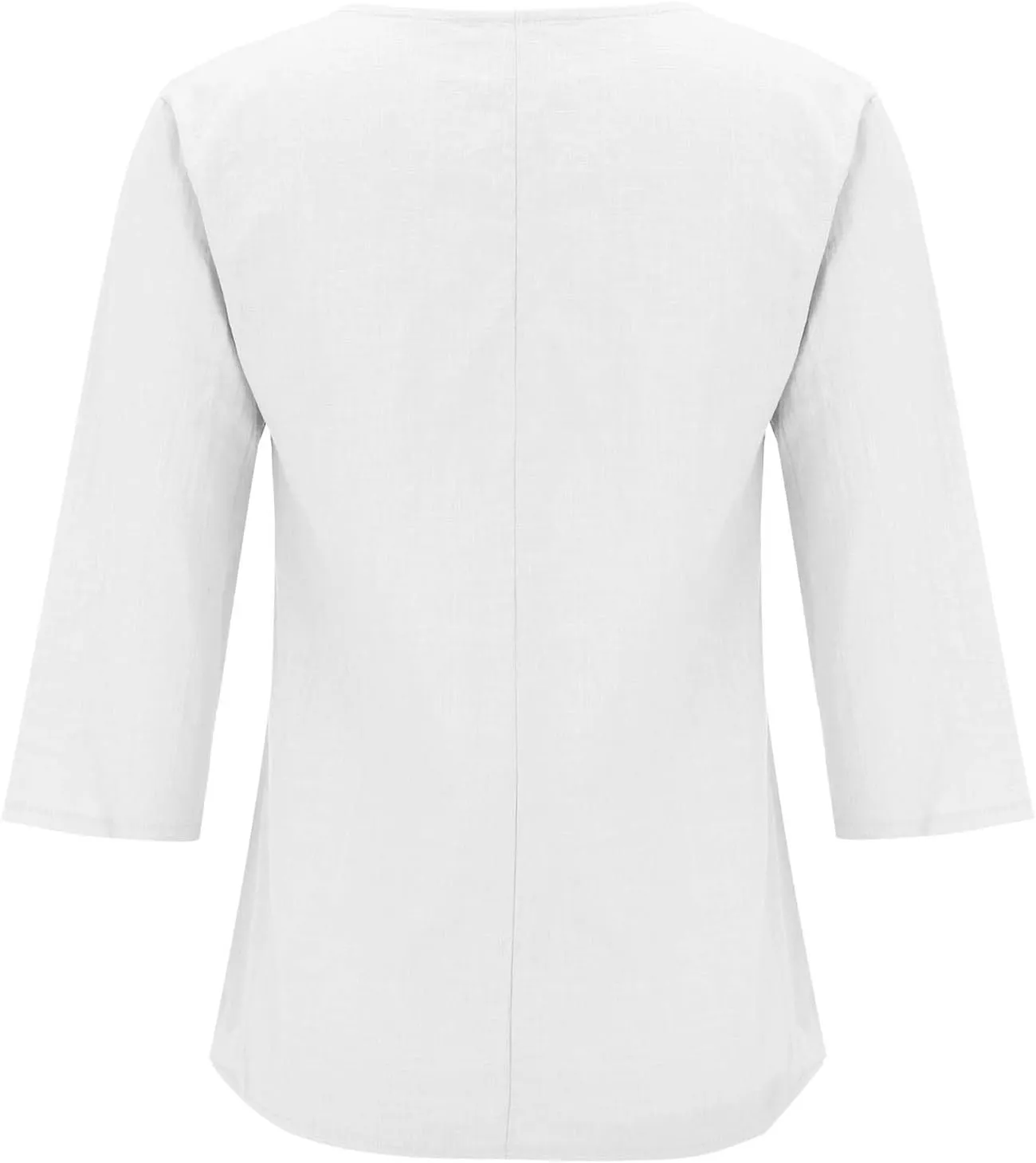 Womens Cotton Linen 3/4 Sleeve Tops Button Down Casual V Neck Tshirt Solid Color Basic Tee Shirts Summer Tunic Blouse