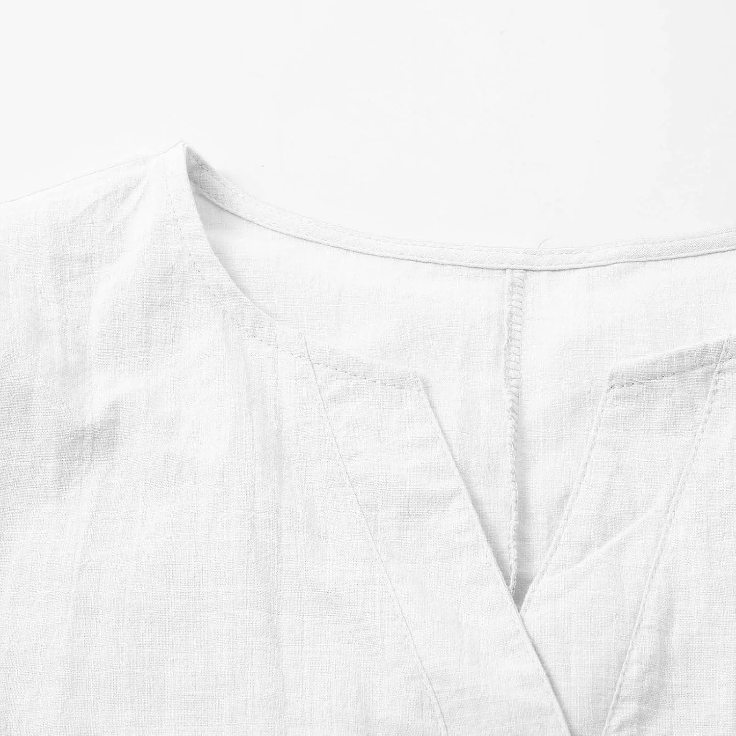 Womens Cotton Linen 3/4 Sleeve Tops Button Down Casual V Neck Tshirt Solid Color Basic Tee Shirts Summer Tunic Blouse