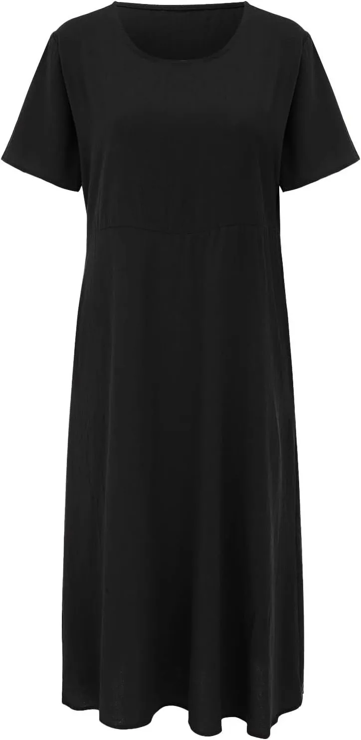 Womens Cotton Linen A-Line Maxi Beach Sundress Plus Size Solid Color Spring Dresses Travel Vacation 2025 Summer Outfits
