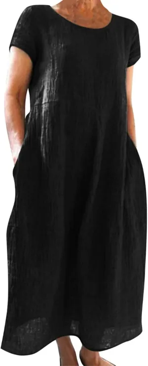 Womens Cotton Linen A-Line Maxi Beach Sundress Plus Size Solid Color Spring Dresses Travel Vacation 2025 Summer Outfits