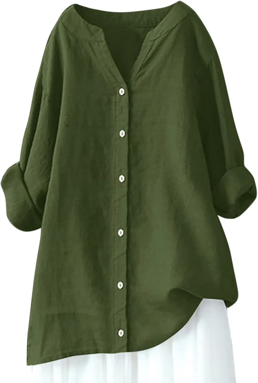 Women's Cotton Linen Button Down Shirts Summer Blouse Long Sleeve V Neck Loose Gauze Tunic Casual Beach Clothes 2025