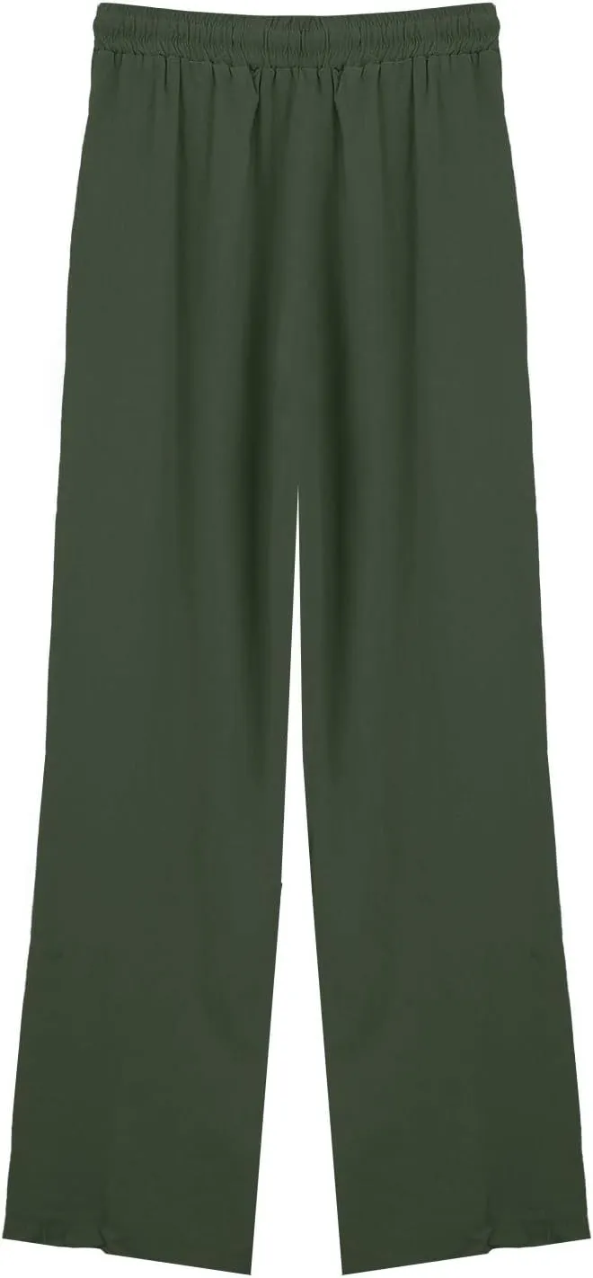 Womens Cotton Linen Pants,Summer Casual Loose Drawstring High Waist Lounge Palazzo Pants Beach Trousers with Pockets