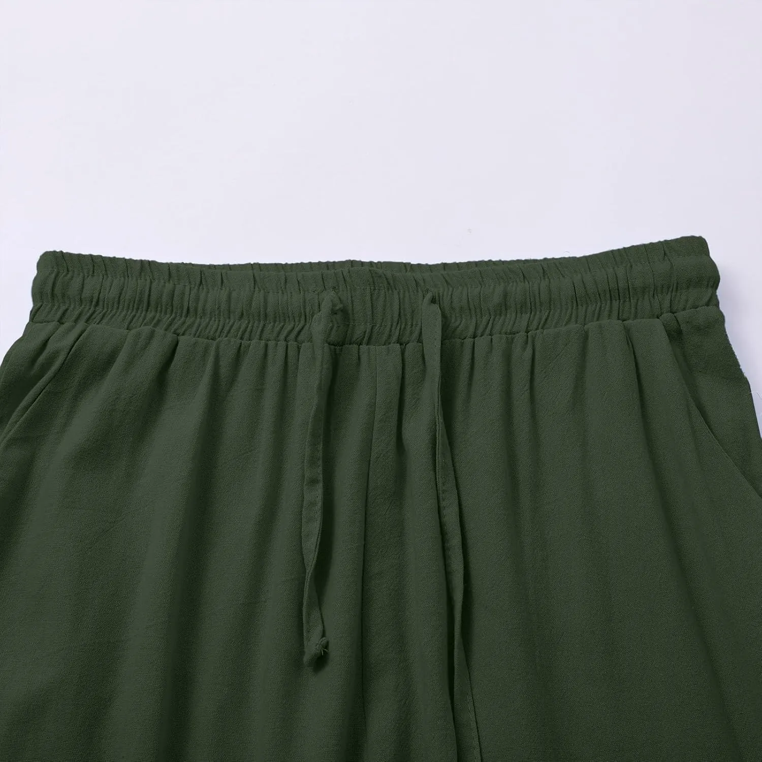 Womens Cotton Linen Pants,Summer Casual Loose Drawstring High Waist Lounge Palazzo Pants Beach Trousers with Pockets