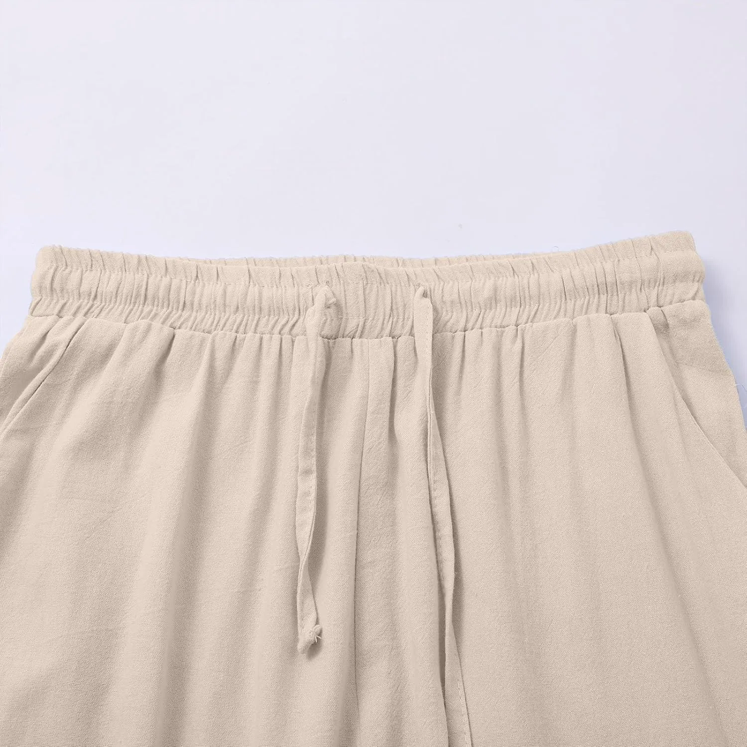 Womens Cotton Linen Pants,Summer Casual Loose Drawstring High Waist Lounge Palazzo Pants Beach Trousers with Pockets