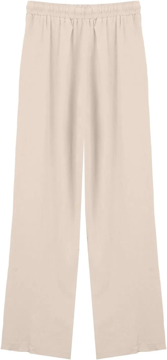 Womens Cotton Linen Pants,Summer Casual Loose Drawstring High Waist Lounge Palazzo Pants Beach Trousers with Pockets