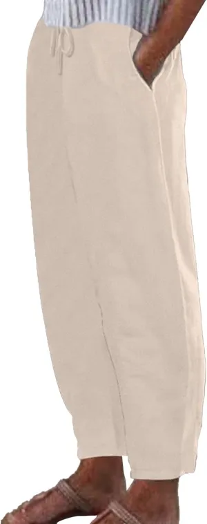 Womens Cotton Linen Pants,Summer Casual Loose Drawstring High Waist Lounge Palazzo Pants Beach Trousers with Pockets