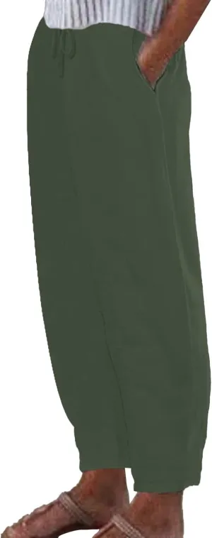 Womens Cotton Linen Pants,Summer Casual Loose Drawstring High Waist Lounge Palazzo Pants Beach Trousers with Pockets