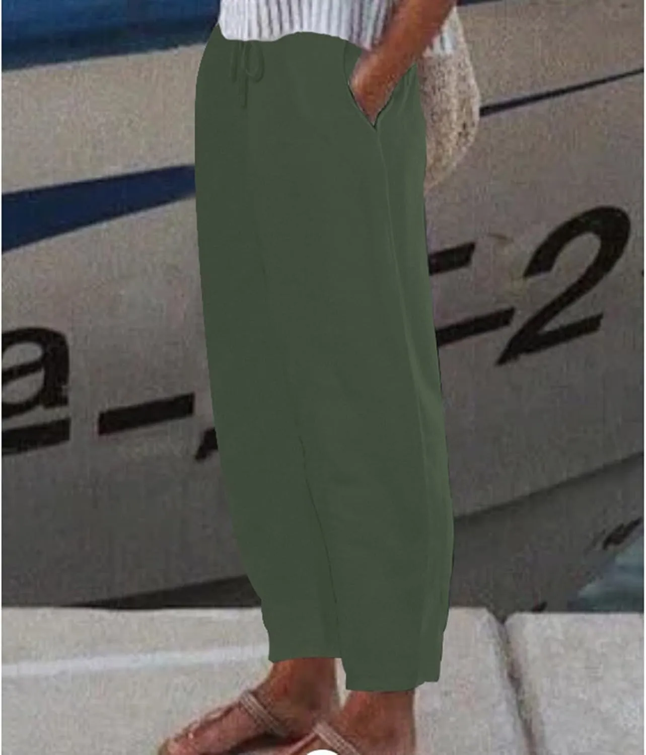 Womens Cotton Linen Pants,Summer Casual Loose Drawstring High Waist Lounge Palazzo Pants Beach Trousers with Pockets