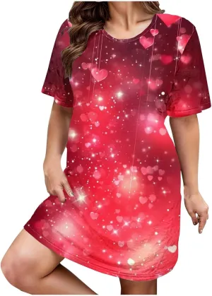 Women's Cotton Nightgowns Sleepwear Plus Size Short Sleeves Night Shirt Casual Print Sleepdress for Women