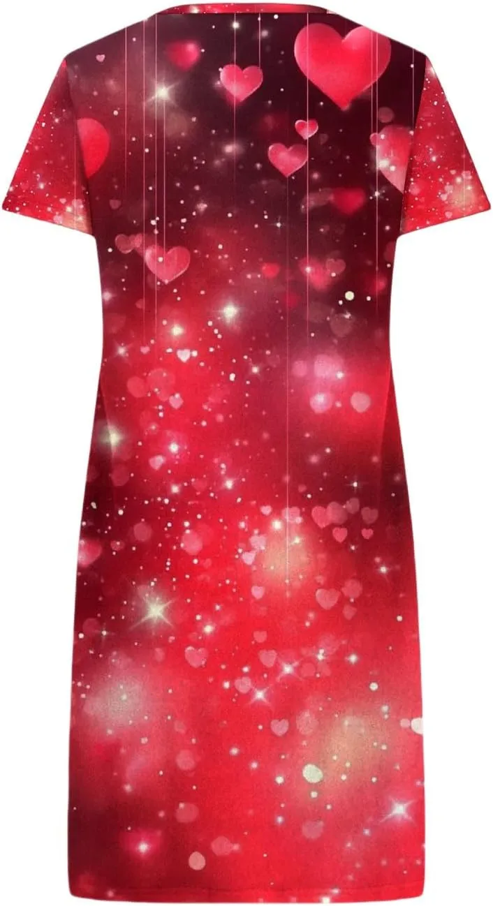 Women's Cotton Nightgowns Sleepwear Plus Size Short Sleeves Night Shirt Casual Print Sleepdress for Women