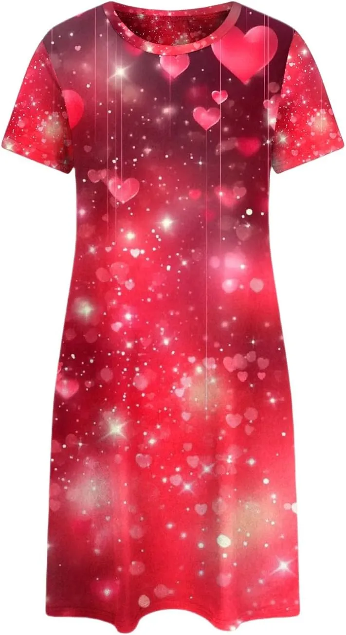 Women's Cotton Nightgowns Sleepwear Plus Size Short Sleeves Night Shirt Casual Print Sleepdress for Women