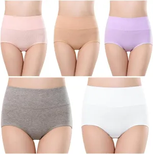 Womens Cotton Underwear High Waist Tummy Control Stretchy Panties Full Coverage Moisture Wicking Breathable Briefs