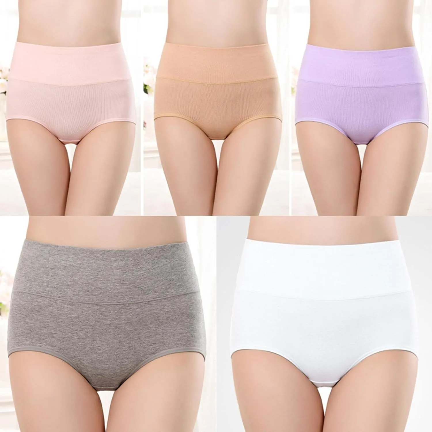 Womens Cotton Underwear High Waist Tummy Control Stretchy Panties Full Coverage Moisture Wicking Breathable Briefs
