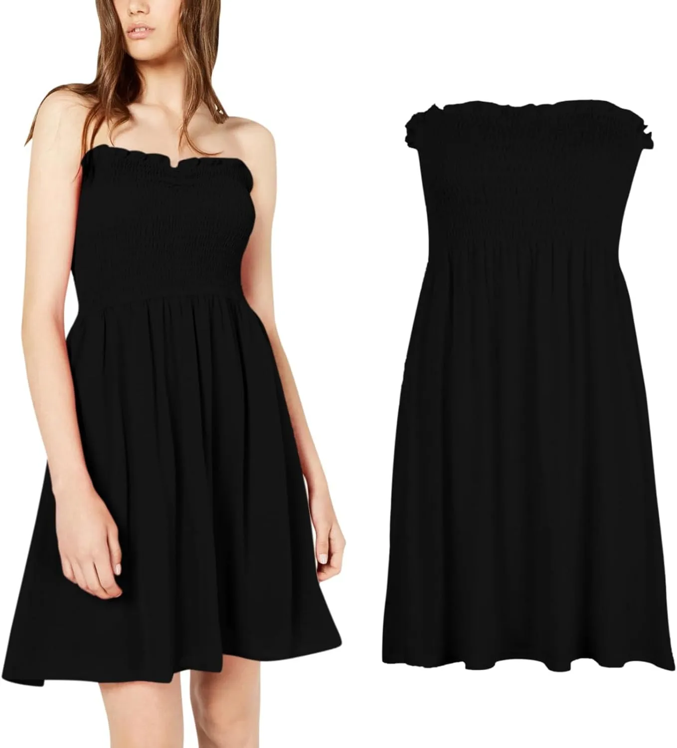 Women's Cover Up Beach Strapless Dress Beach Skirt Summer Business Dress with Pockets