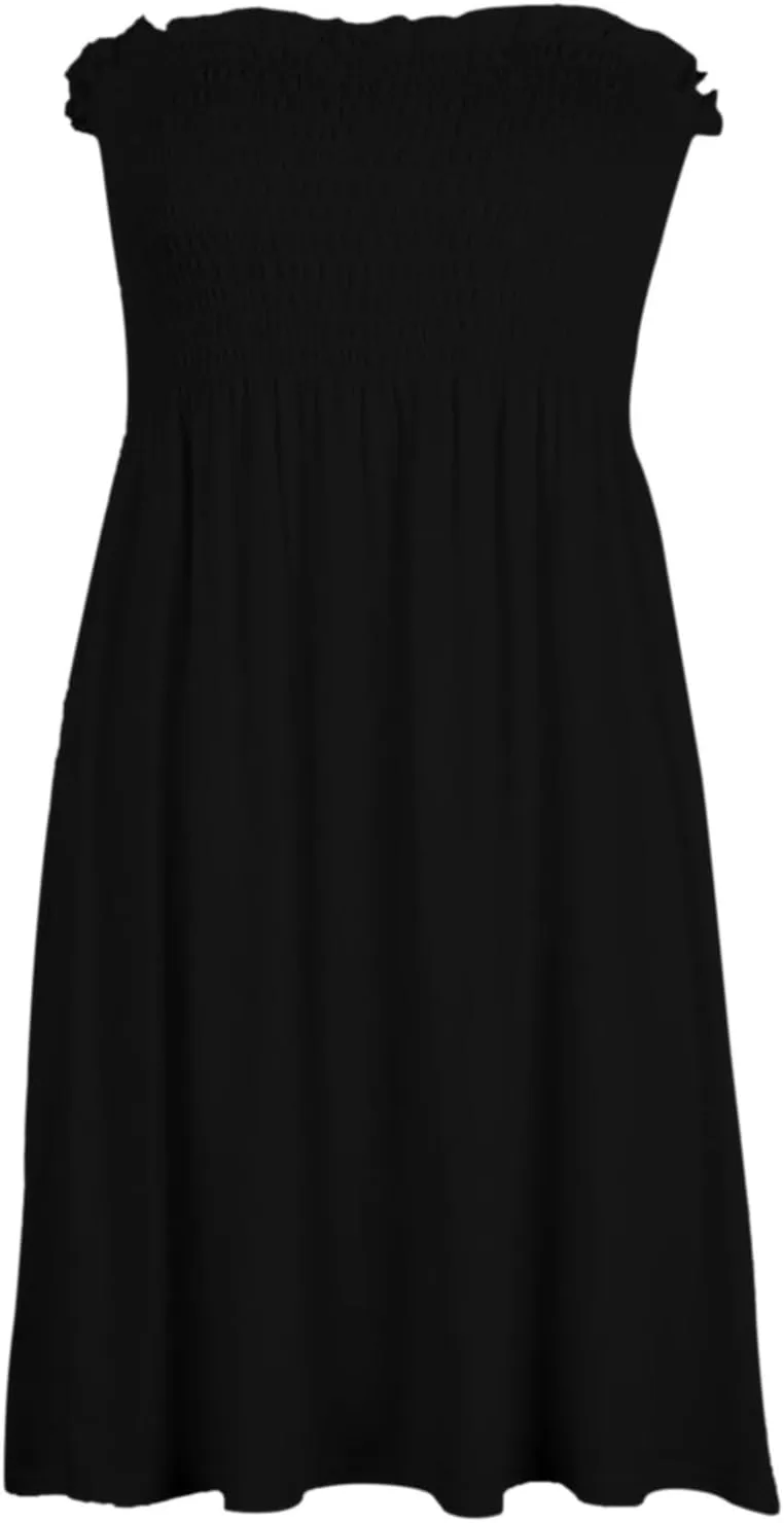 Women's Cover Up Beach Strapless Dress Beach Skirt Summer Business Dress with Pockets