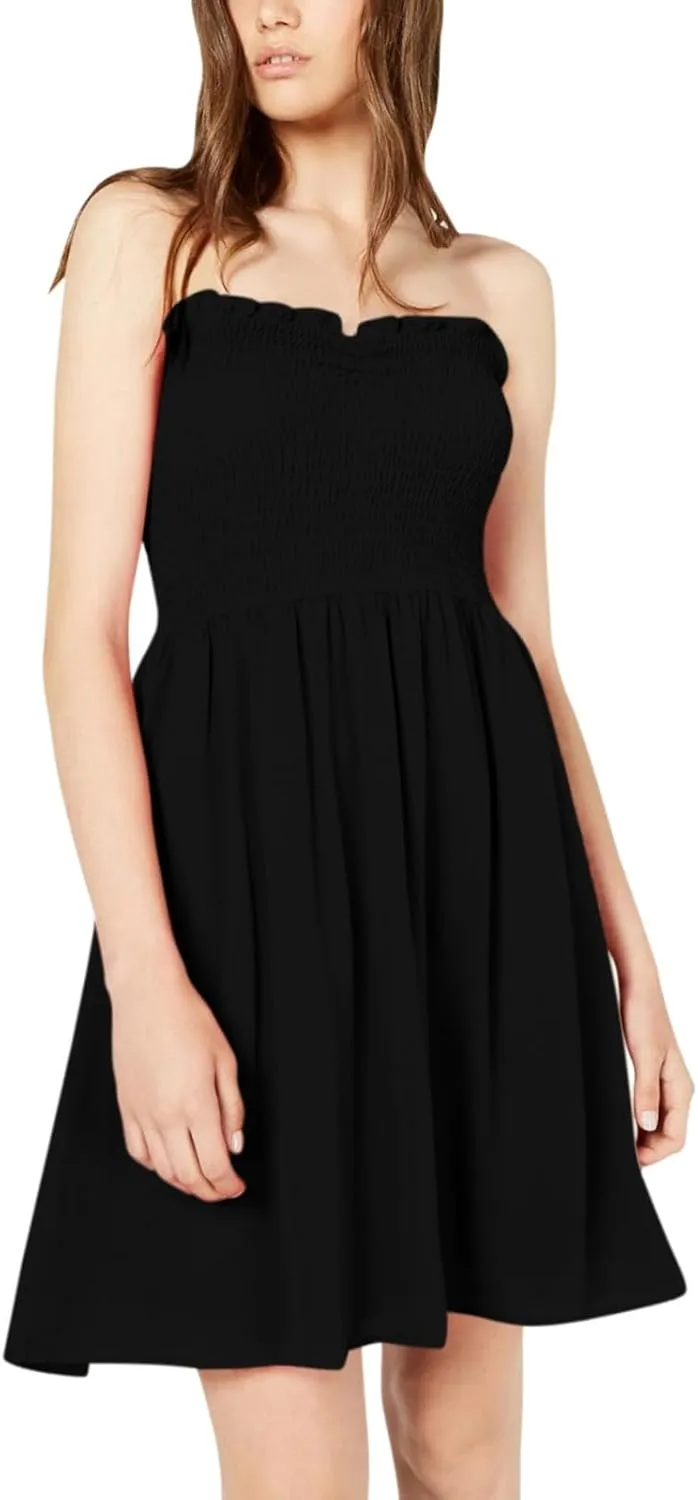 Women's Cover Up Beach Strapless Dress Beach Skirt Summer Business Dress with Pockets