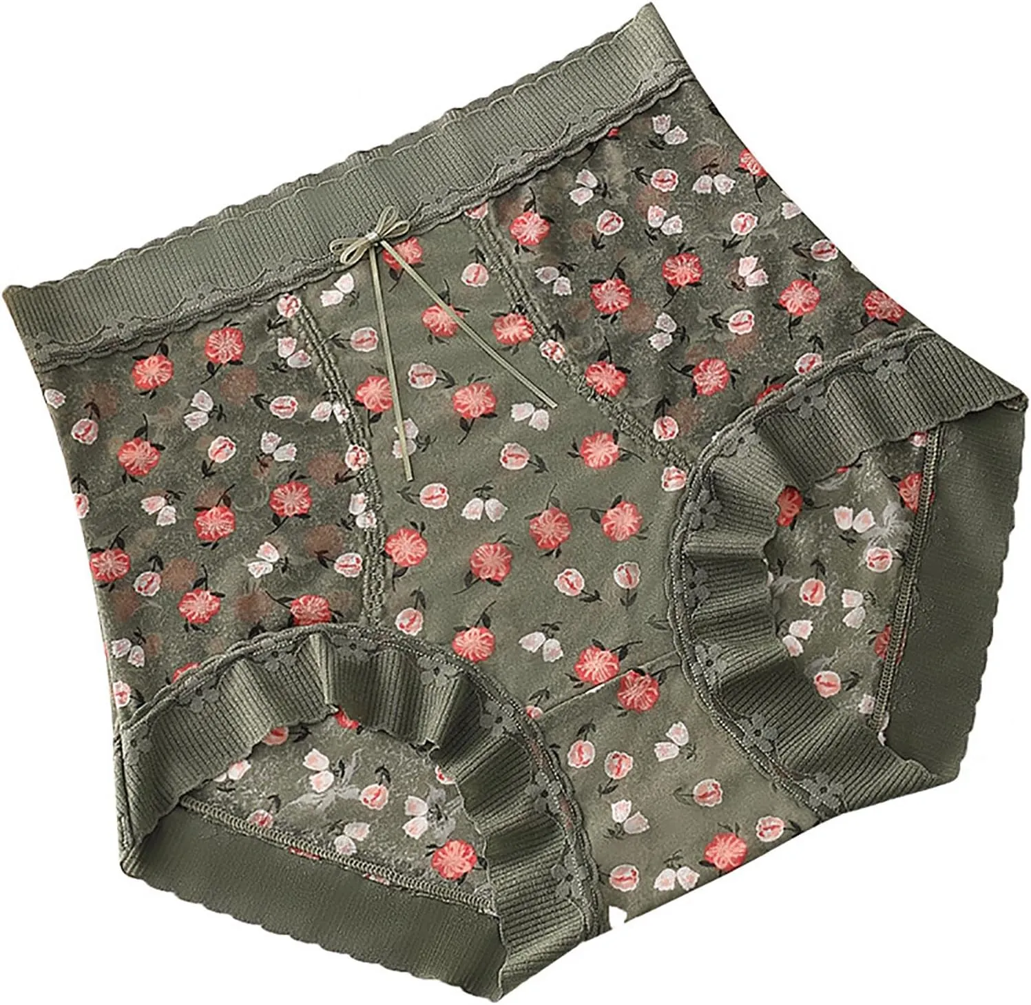 Womens Cute Floral Print Panties Lace Seamless Skin Soft Breathable Comfy Underpant High Waist Daily Casual Briefs
