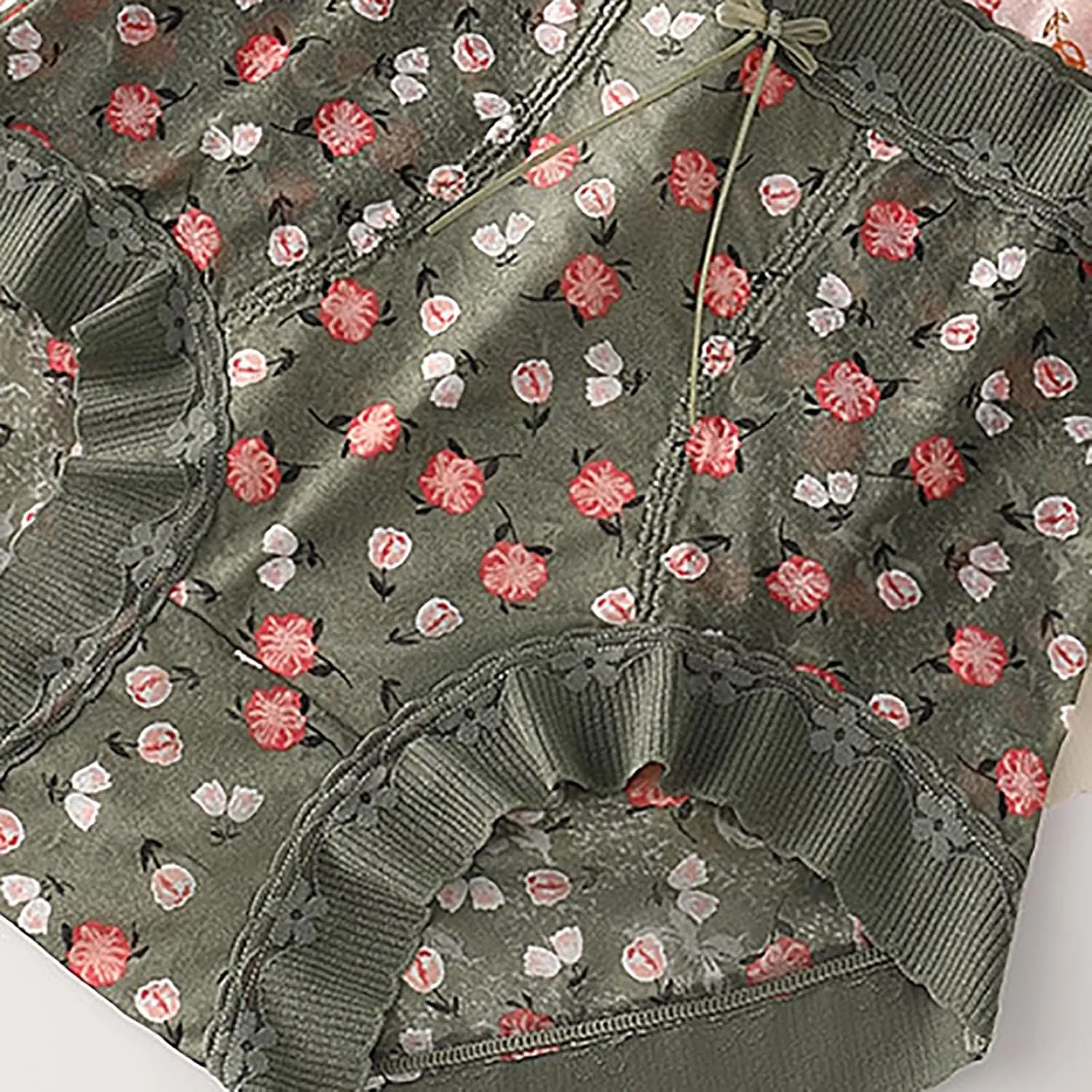 Womens Cute Floral Print Panties Lace Seamless Skin Soft Breathable Comfy Underpant High Waist Daily Casual Briefs
