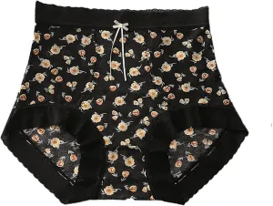 Womens Cute Floral Print Panties Lace Seamless Skin Soft Breathable Comfy Underpant High Waist Daily Casual Briefs