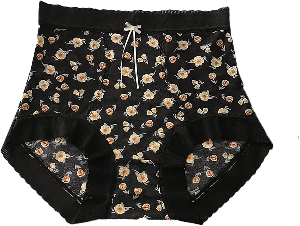 Womens Cute Floral Print Panties Lace Seamless Skin Soft Breathable Comfy Underpant High Waist Daily Casual Briefs